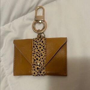 Leather Key Card Wallet with Leopard Accent - Mustard